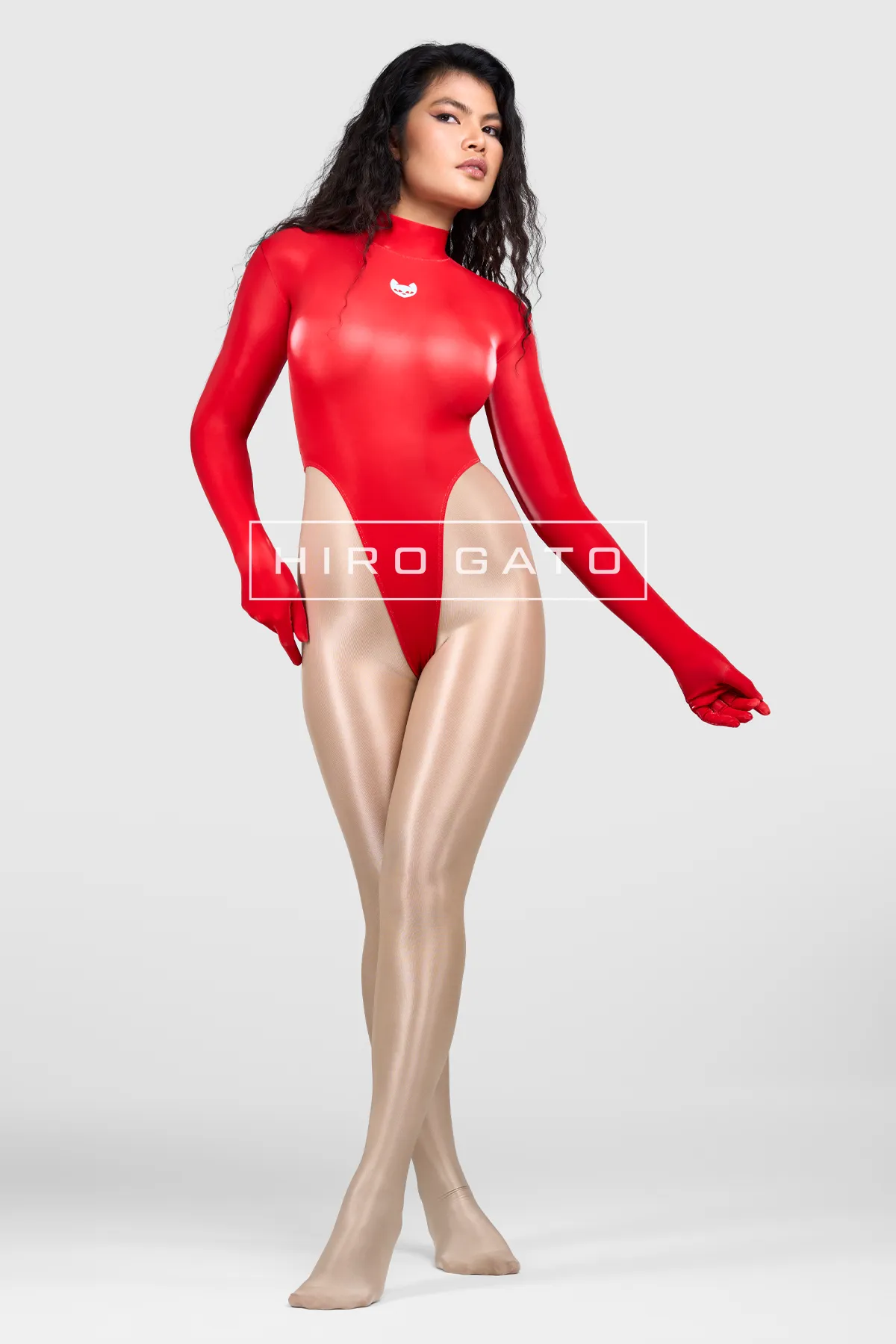 Sharkskin PU Spandex Leotard  Red view 4