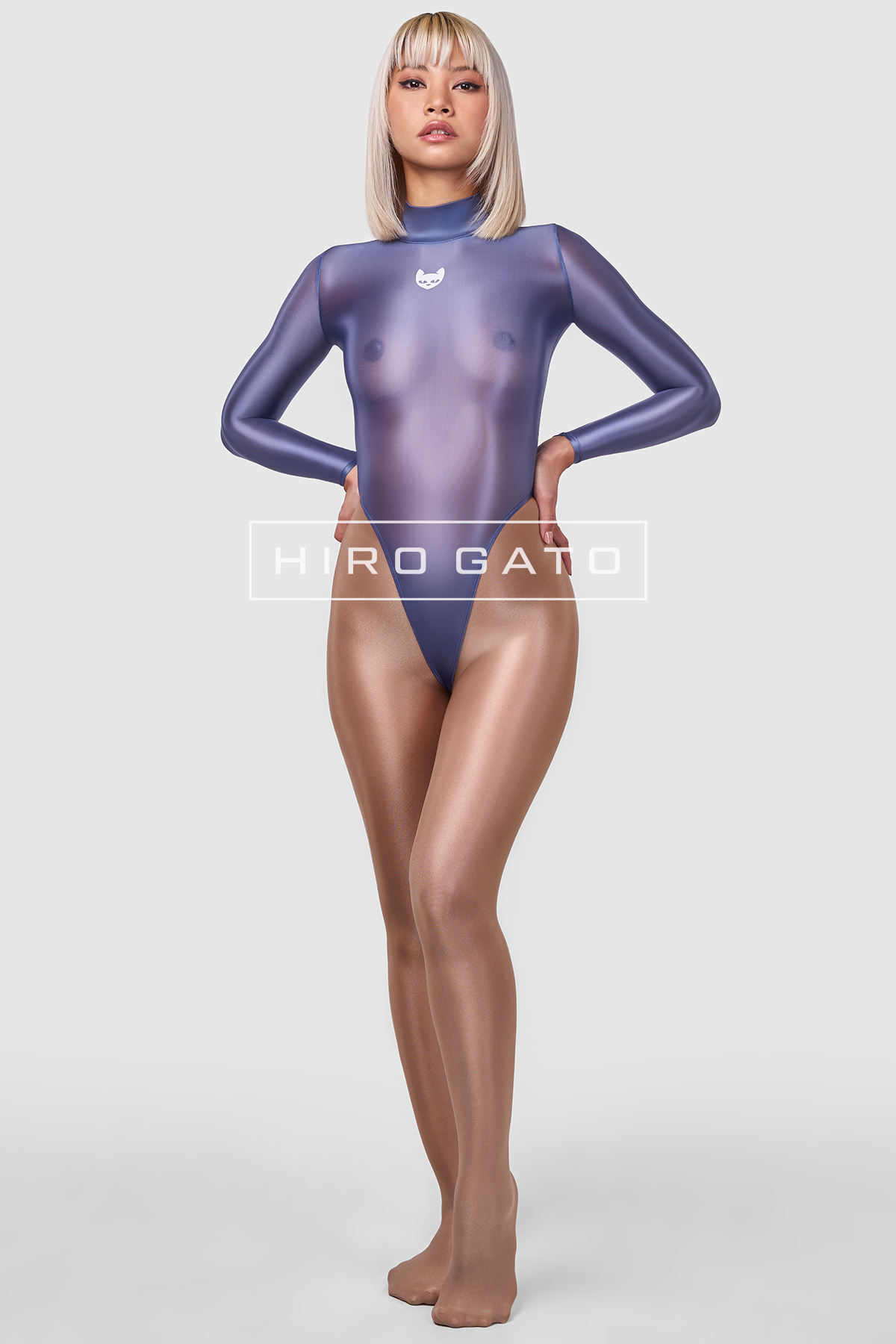 Sheer Nylon Leotard  Navy Blue view 2