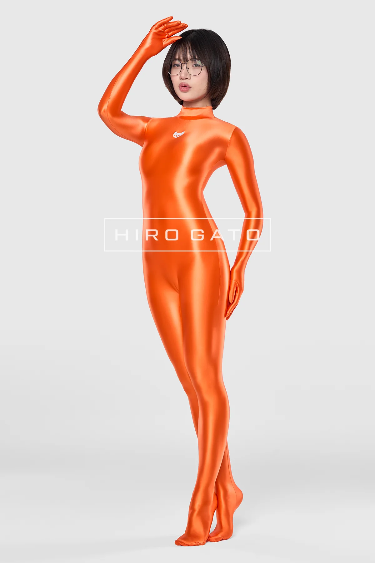 Satin Spandex Catsuit  Orange view 2