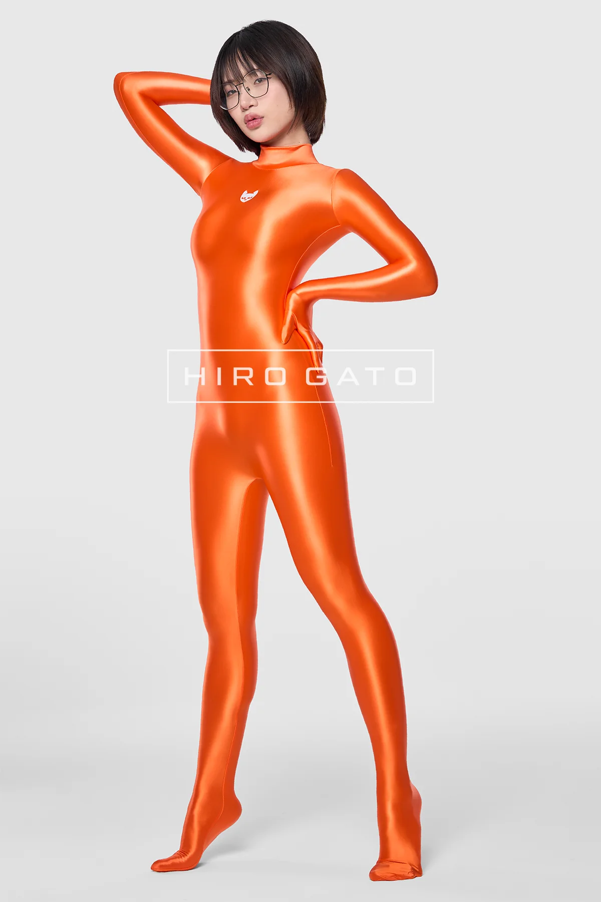 Satin Spandex Catsuit  Orange view 8