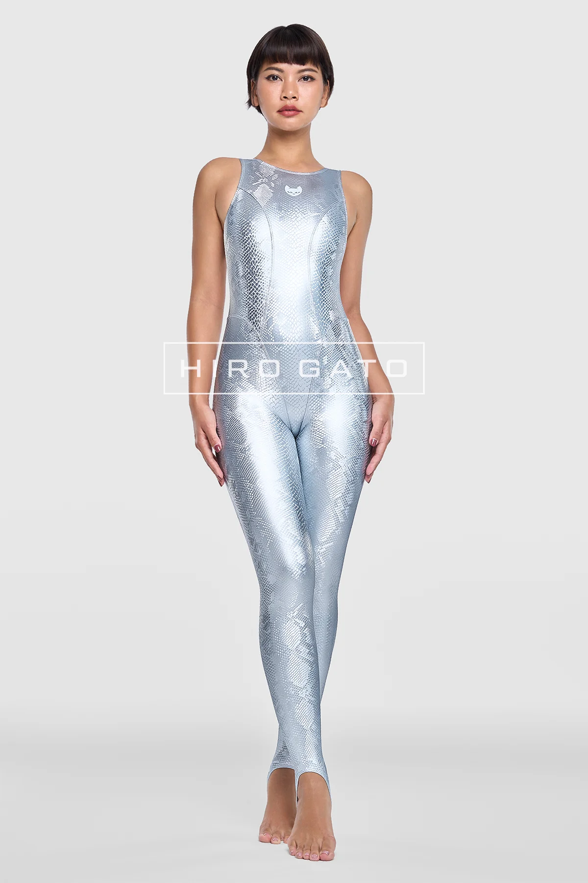 Reptilian Skin Spandex Unitard  Silver