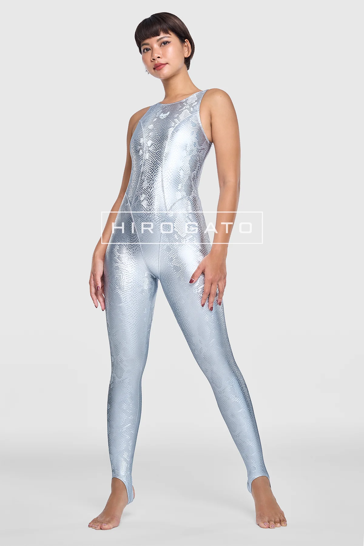 Reptilian Skin Spandex Unitard  Silver view 3