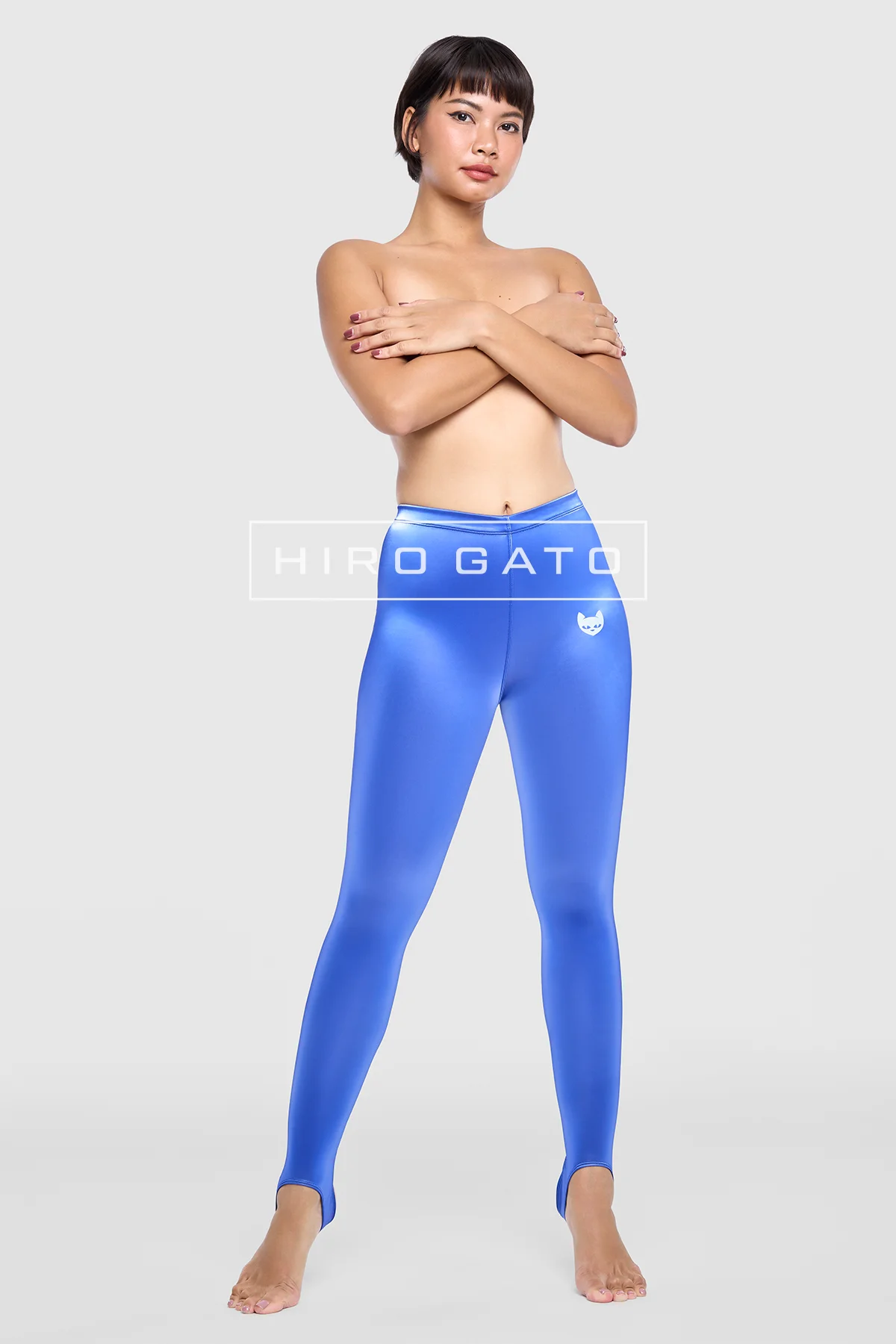 Sharkskin PU Spandex Leggings  Blue