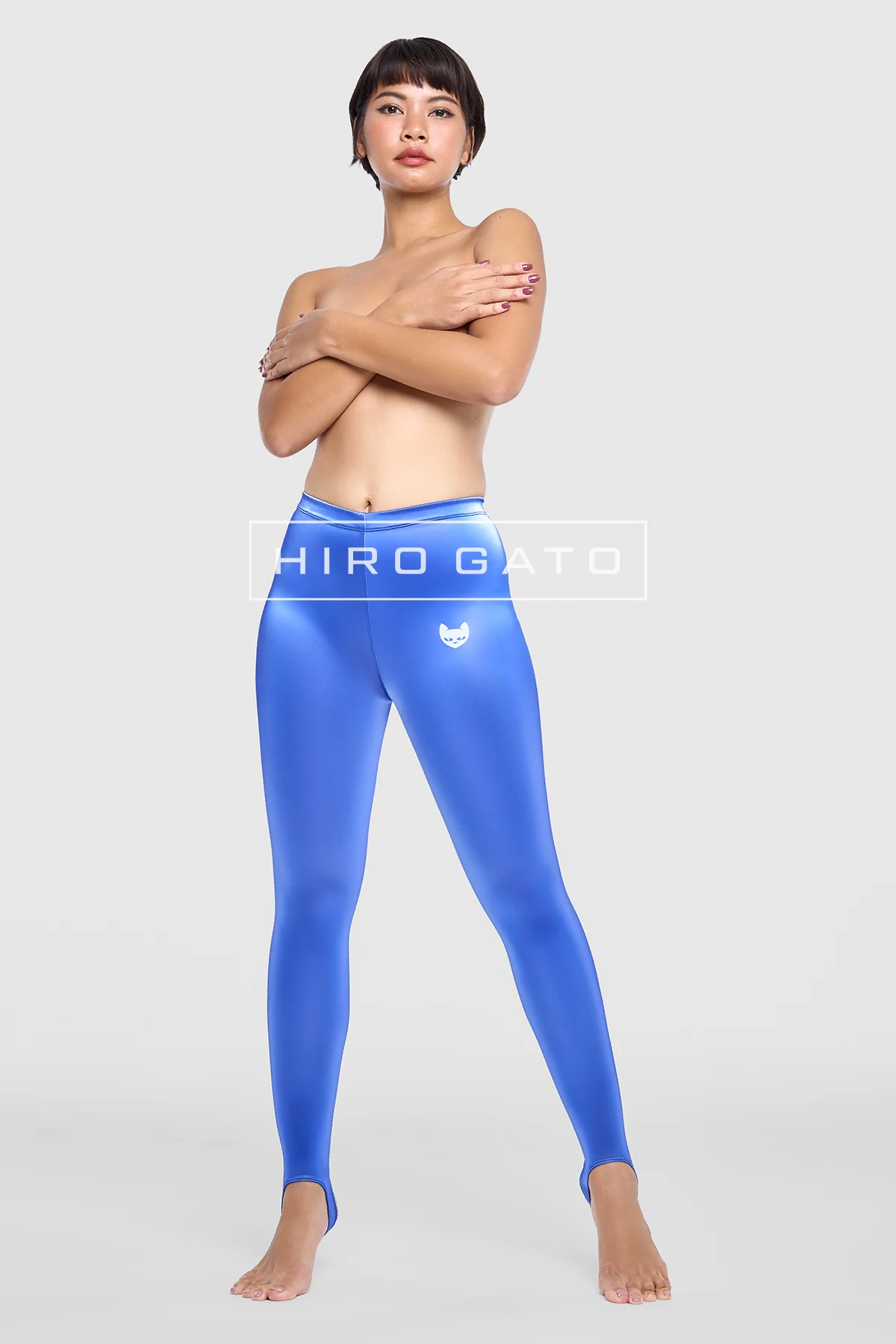 Sharkskin PU Spandex Leggings  Blue view 4