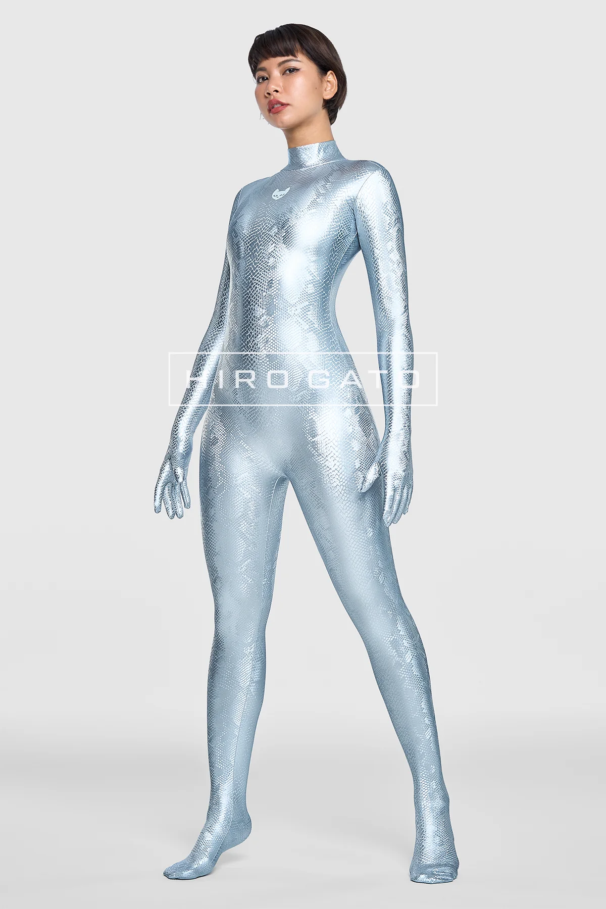 Reptilian Skin Spandex Catsuit  Silver view 2