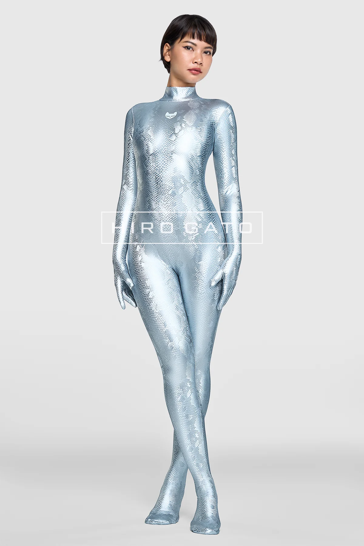 Reptilian Skin Spandex Catsuit  Silver view 8