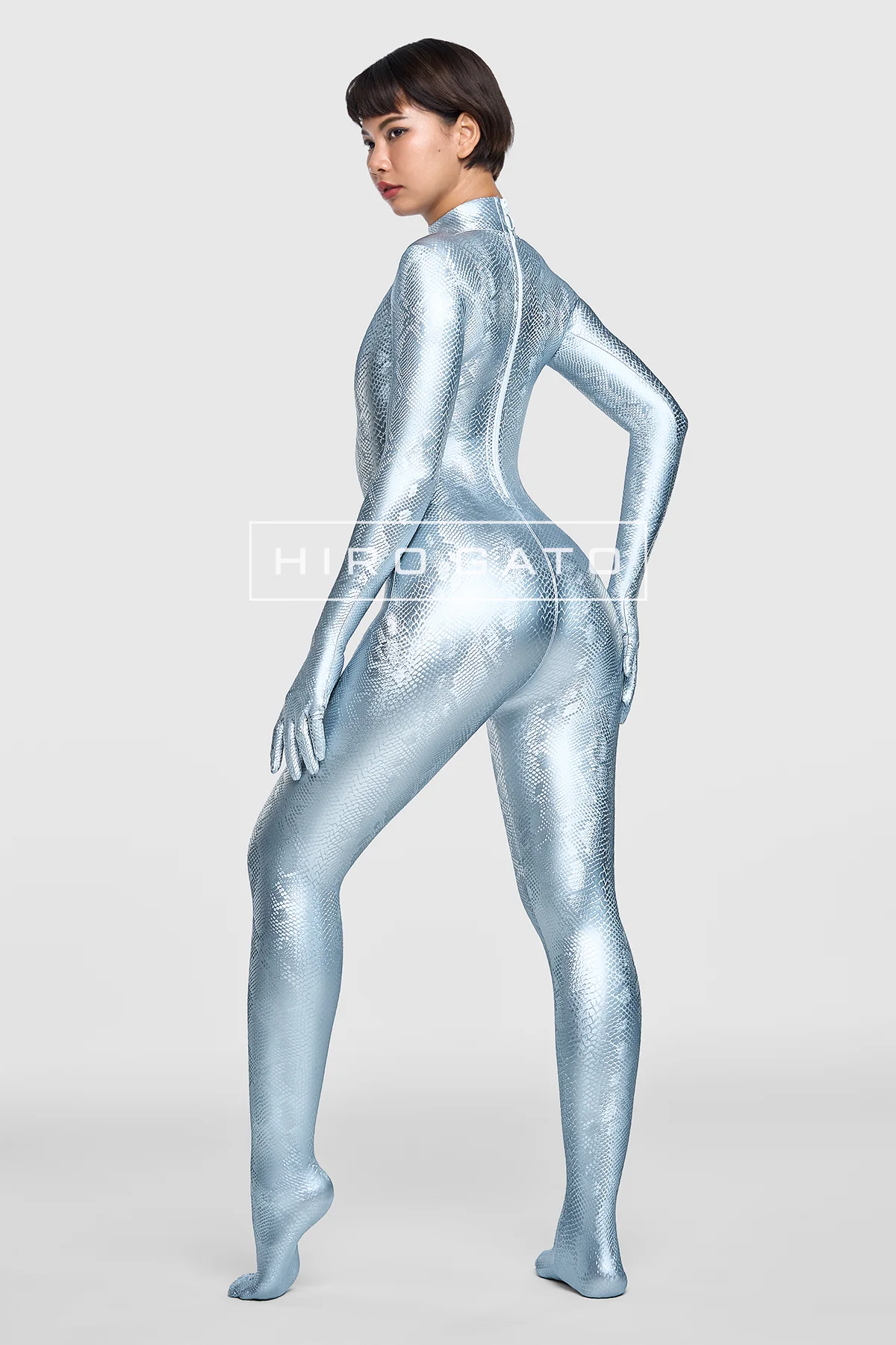 Reptilian Skin Spandex Catsuit  Silver view 7