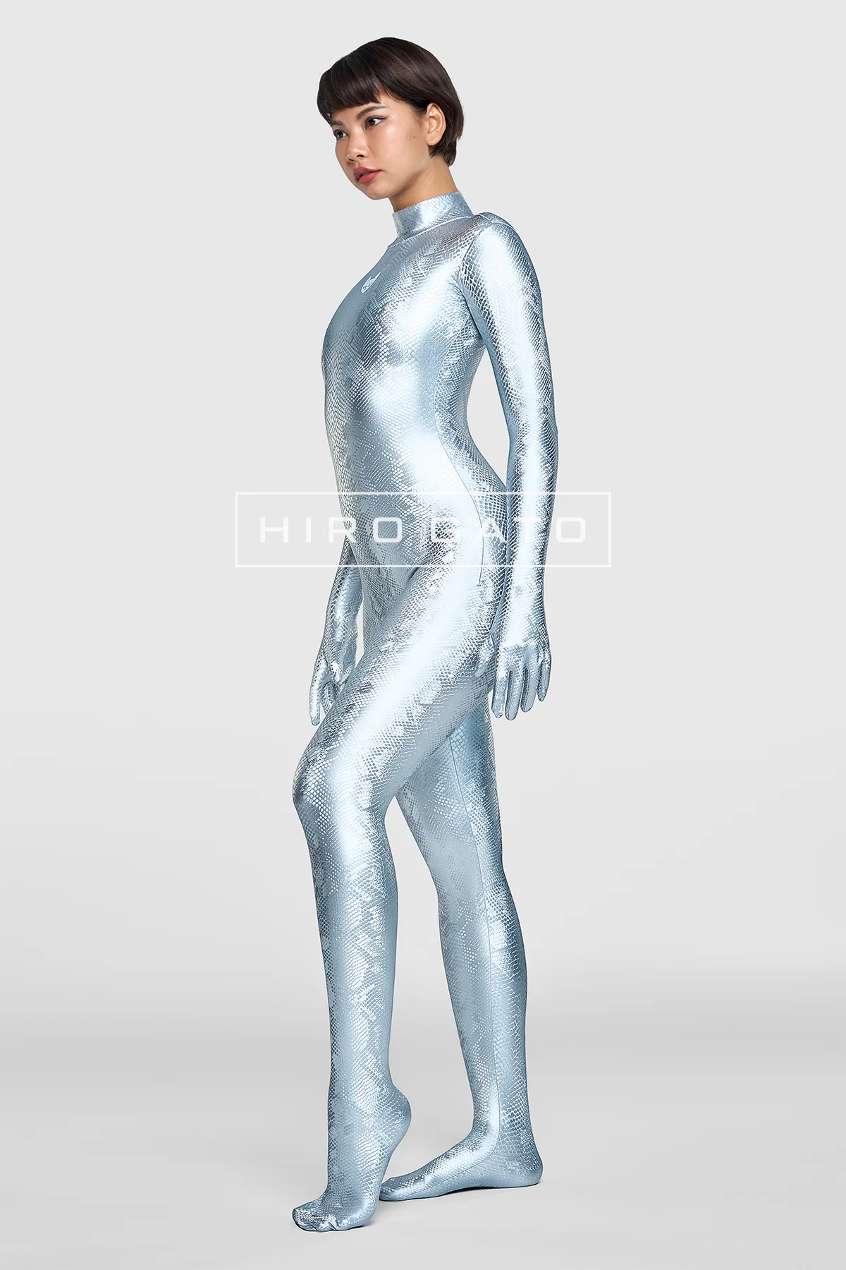 Reptilian Skin Spandex Catsuit  Silver view 6