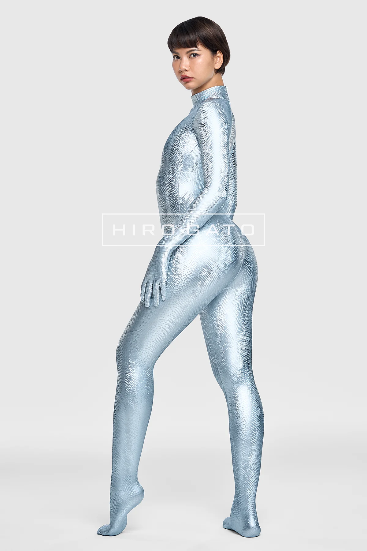 Reptilian Skin Spandex Catsuit  Silver view 5