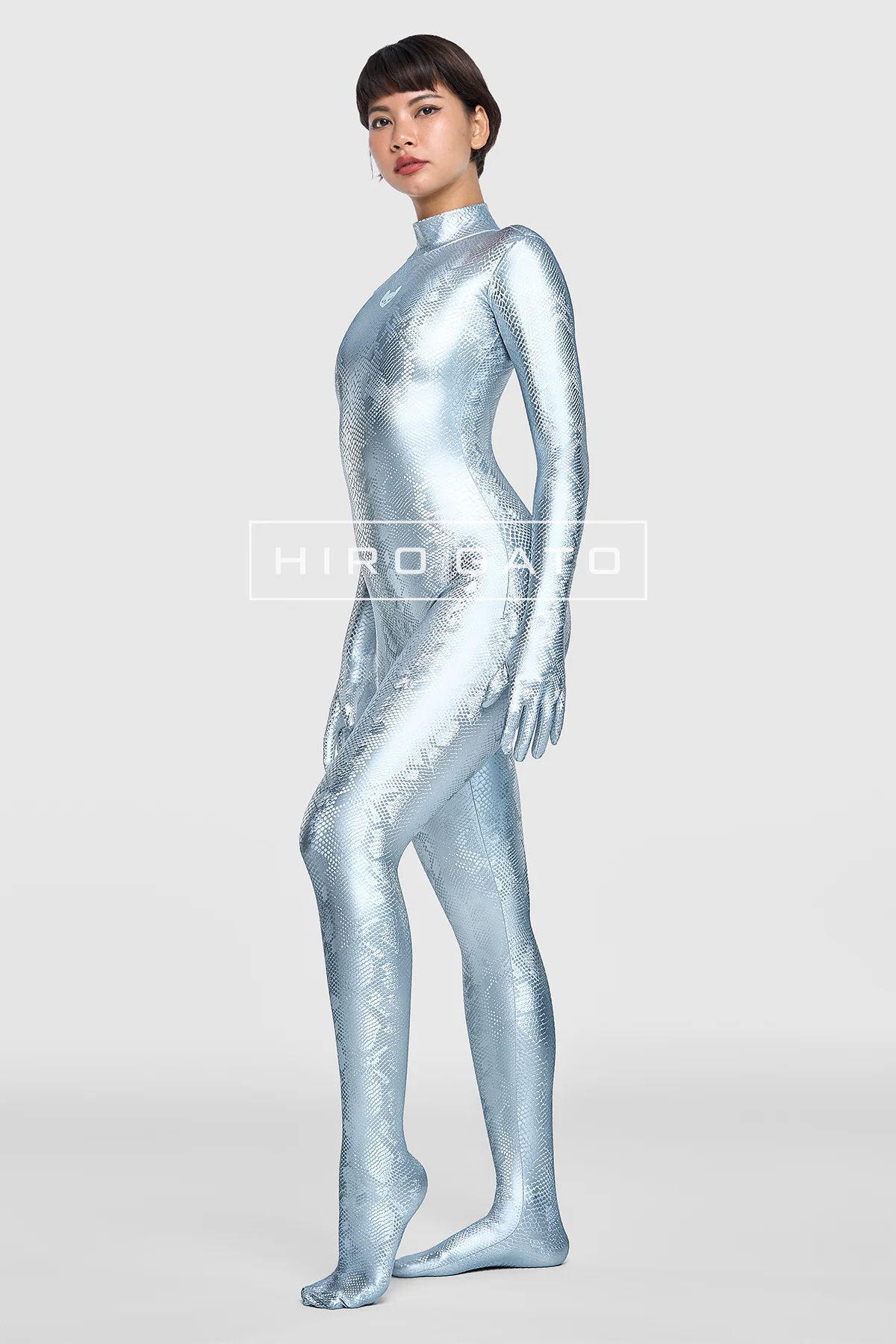 Reptilian Skin Spandex Catsuit  Silver view 4