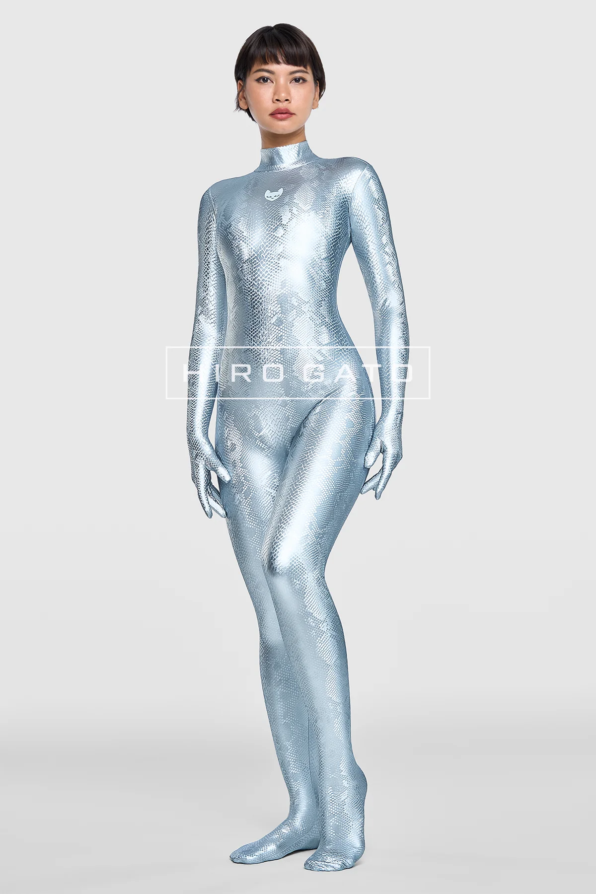 Reptilian Skin Spandex Catsuit  Silver view 3