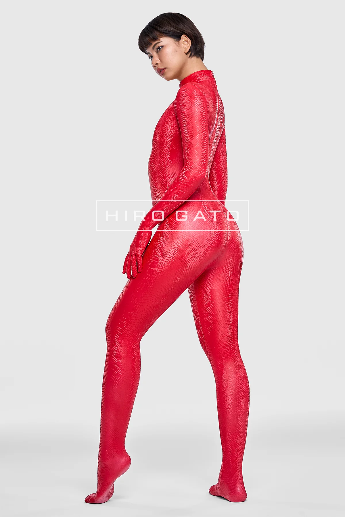 Reptilian Skin Spandex Catsuit  Silver view 4