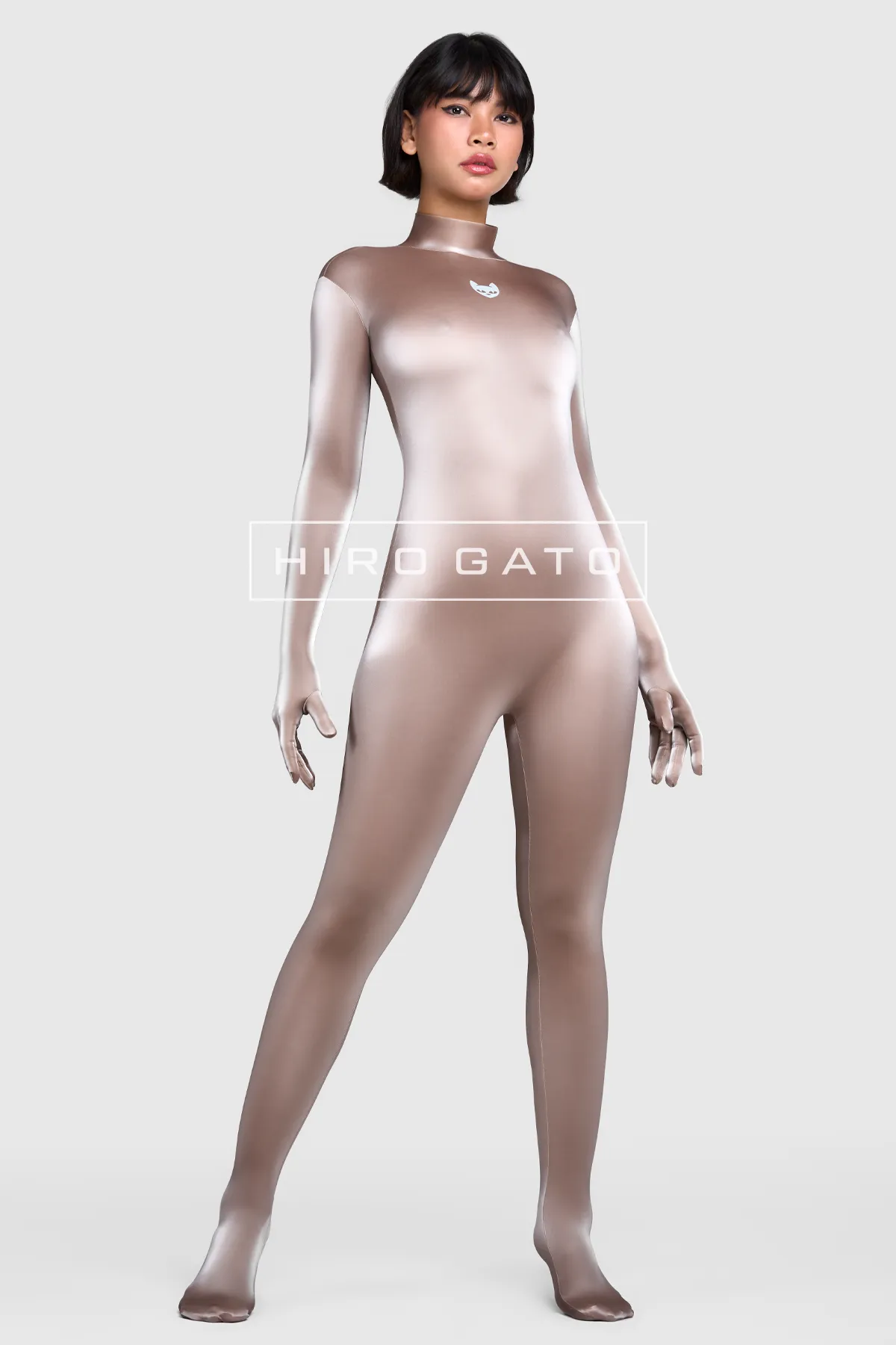 Sharkskin PU Spandex Catsuit  Champagne