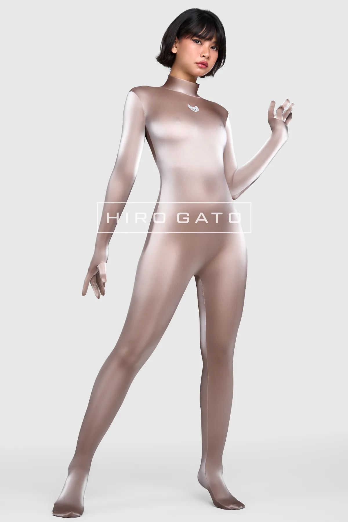 Sharkskin PU Spandex Catsuit  Champagne view 5