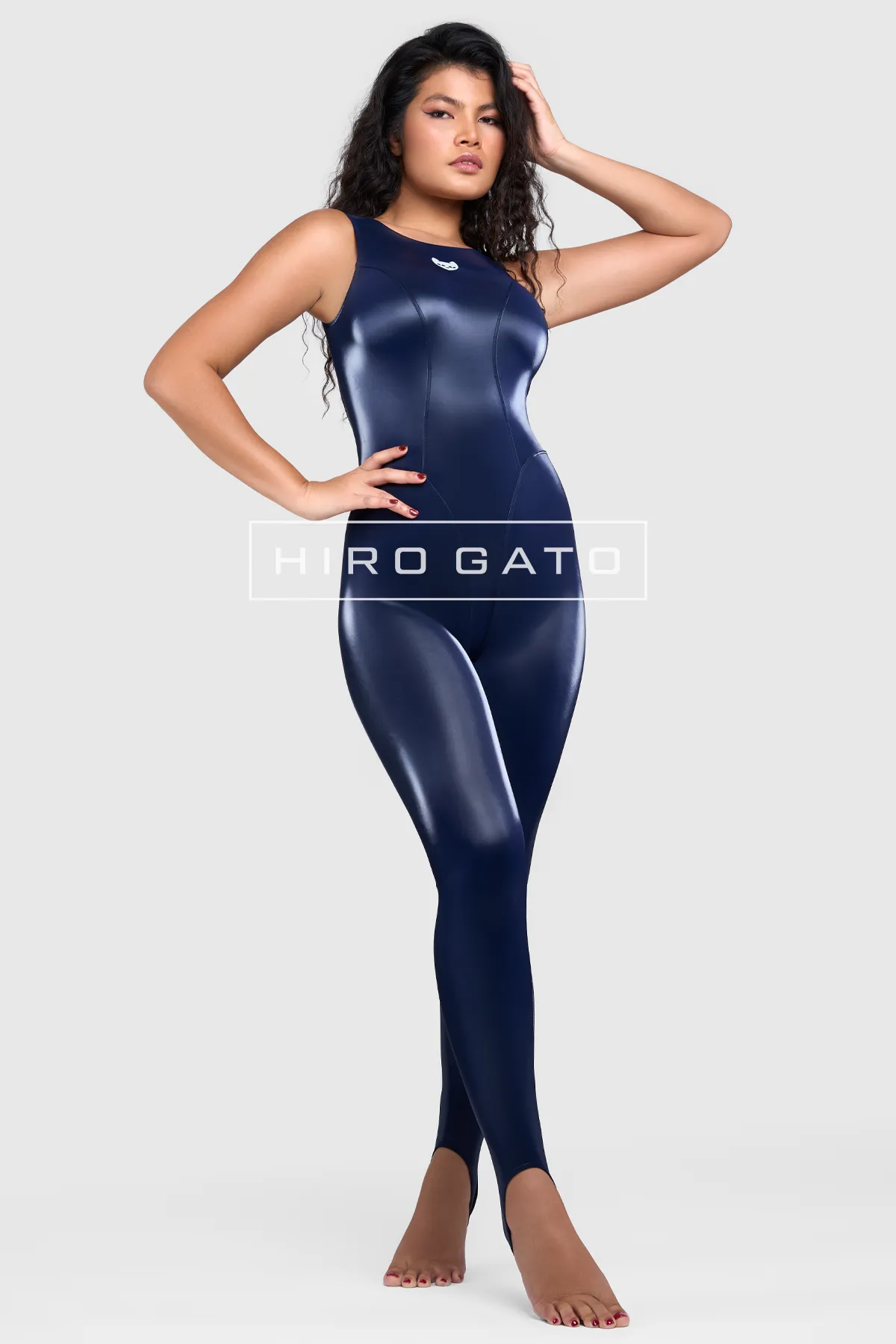 Sharkskin PU Spandex Unitard  Deep Navy Blue
