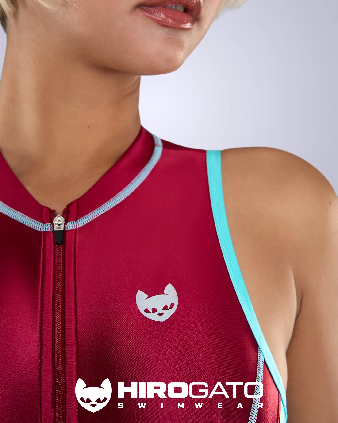'Voyager A' Zipper Swimsuit in Persian Red and Capri Blue view 6