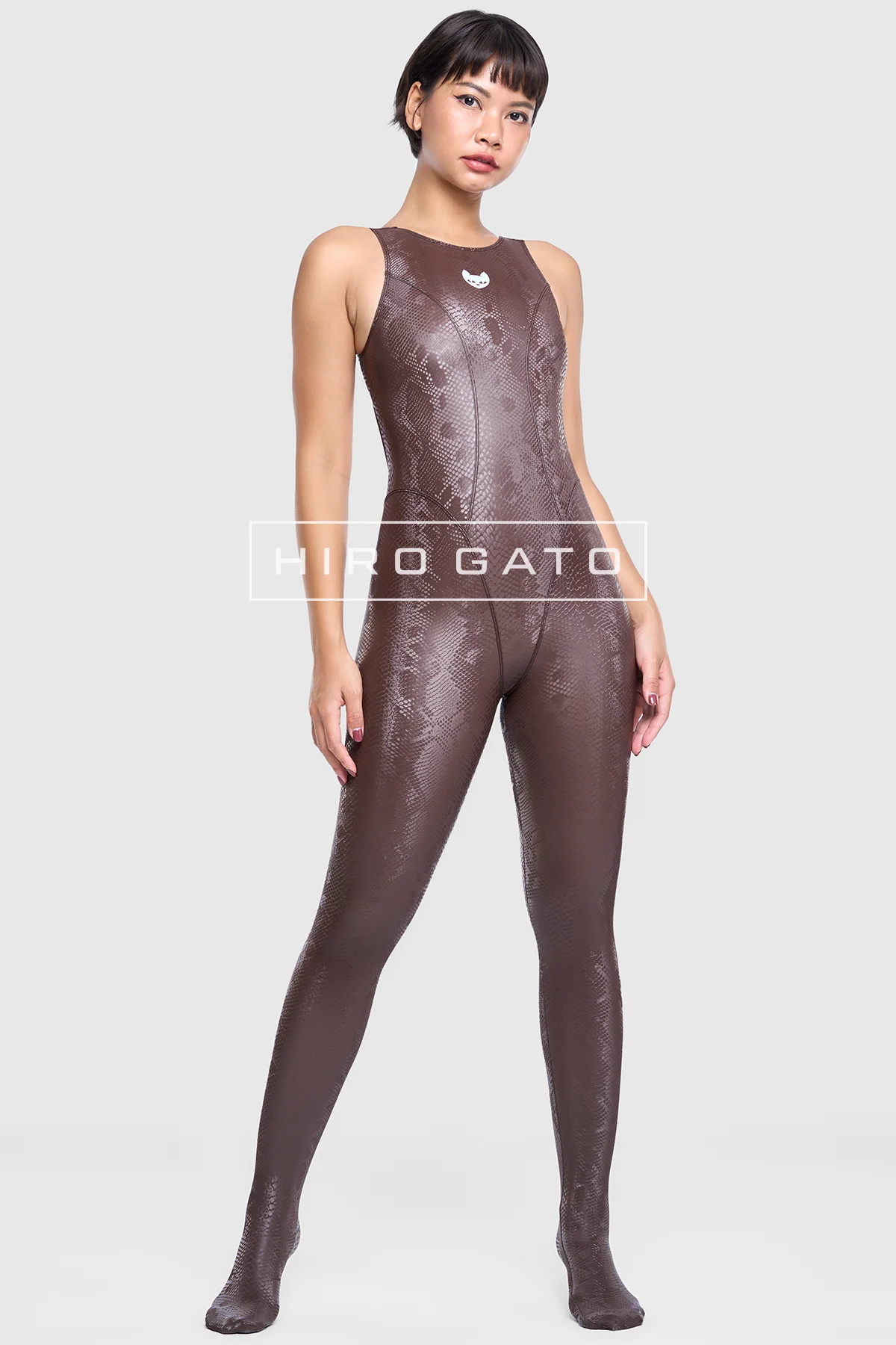 Reptilian Skin Spandex Unitard  Mocha