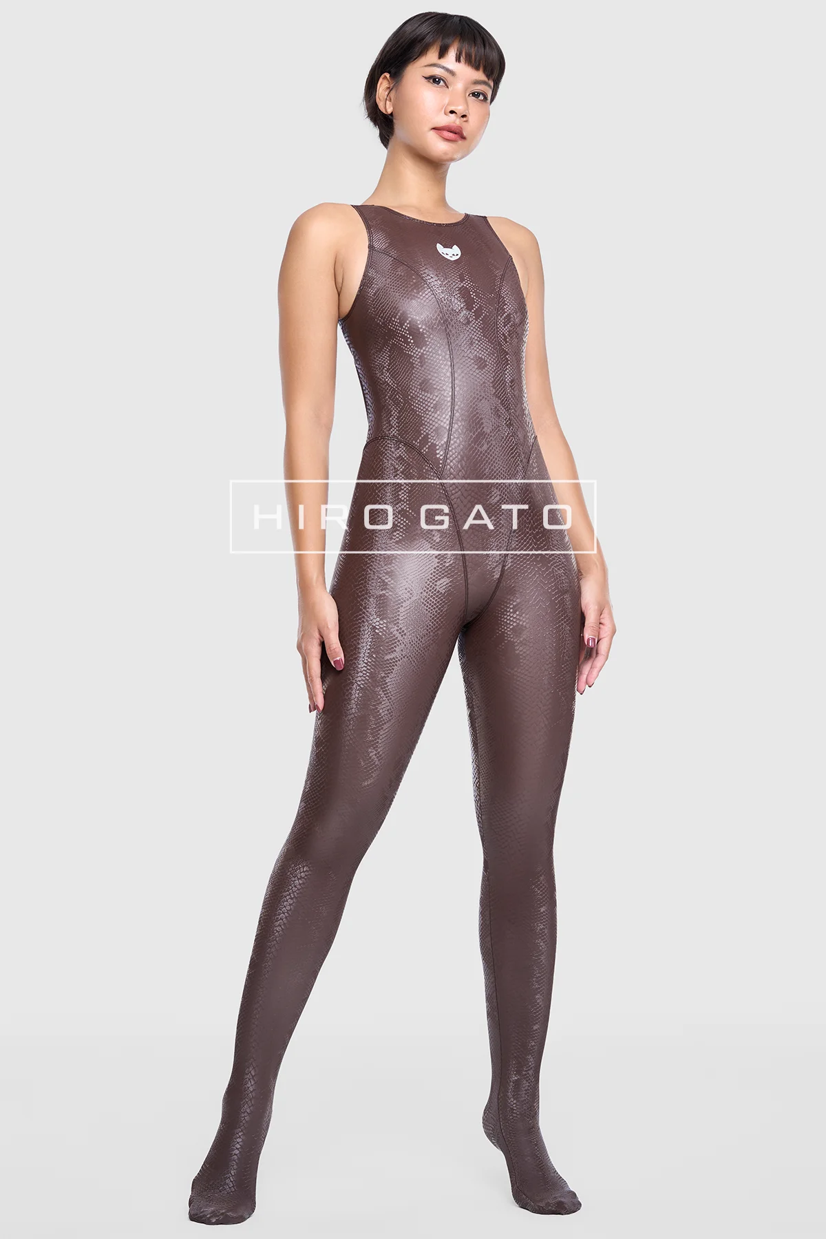 Reptilian Skin Spandex Unitard  Mocha view 2