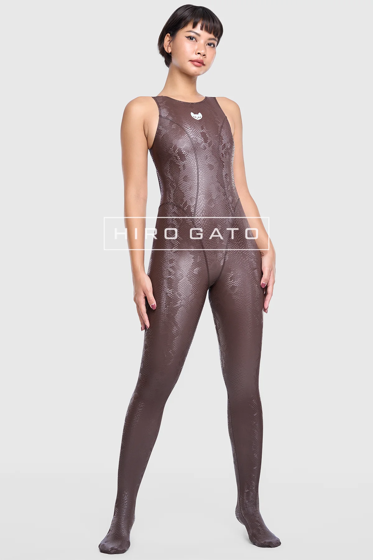 Reptilian Skin Spandex Unitard  Mocha view 5