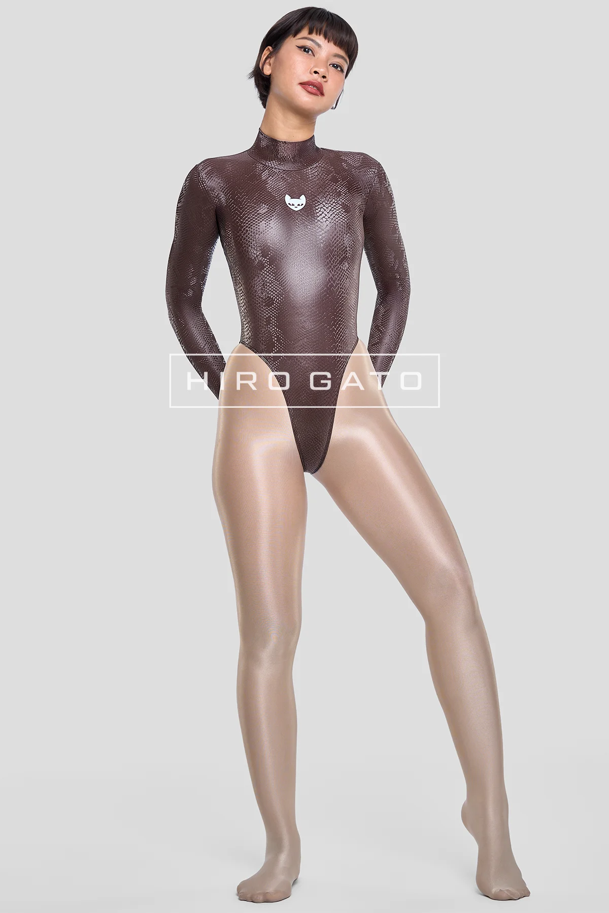 Reptilian Skin Spandex Leotard  Mocha