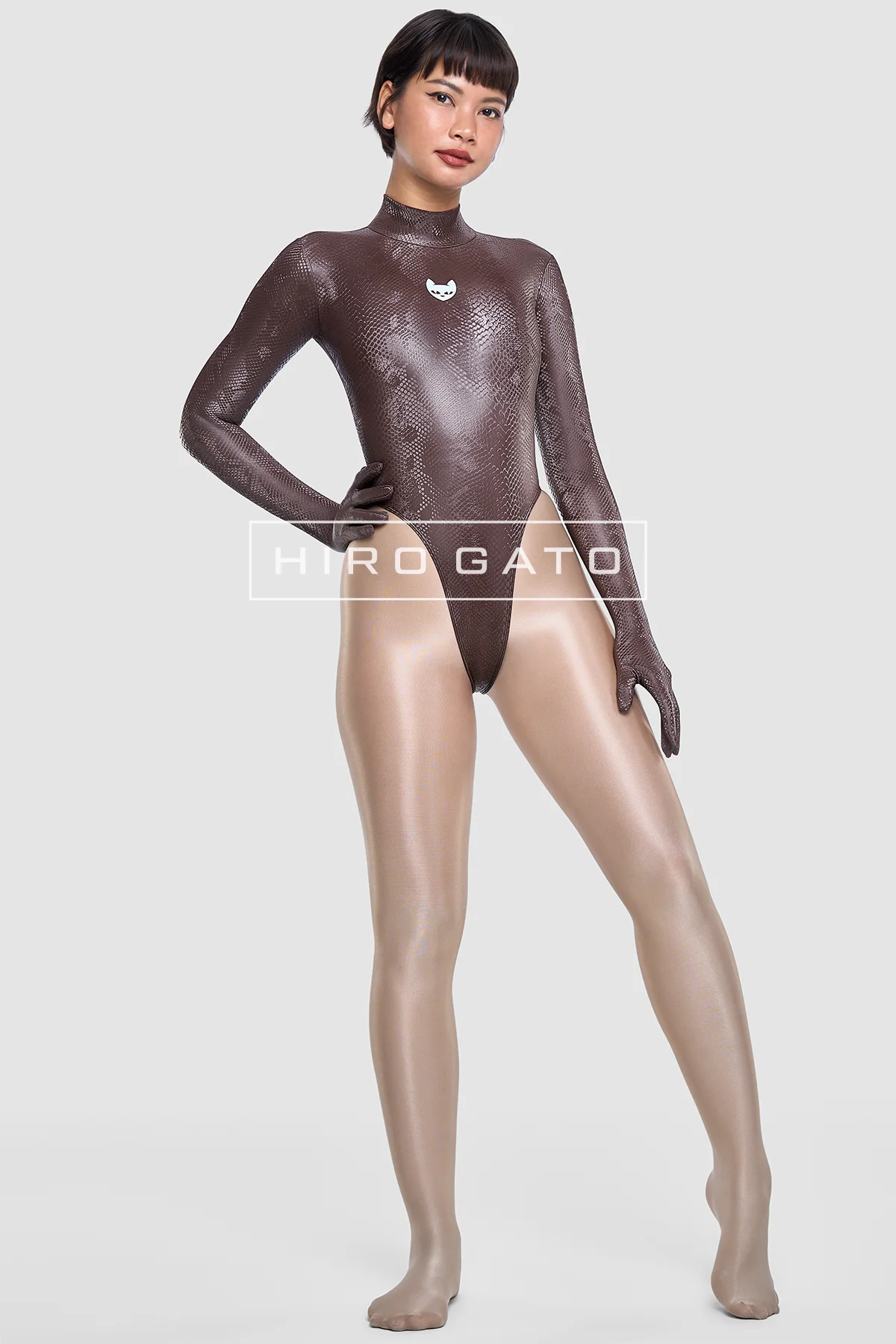 Reptilian Skin Spandex Leotard  Mocha view 4