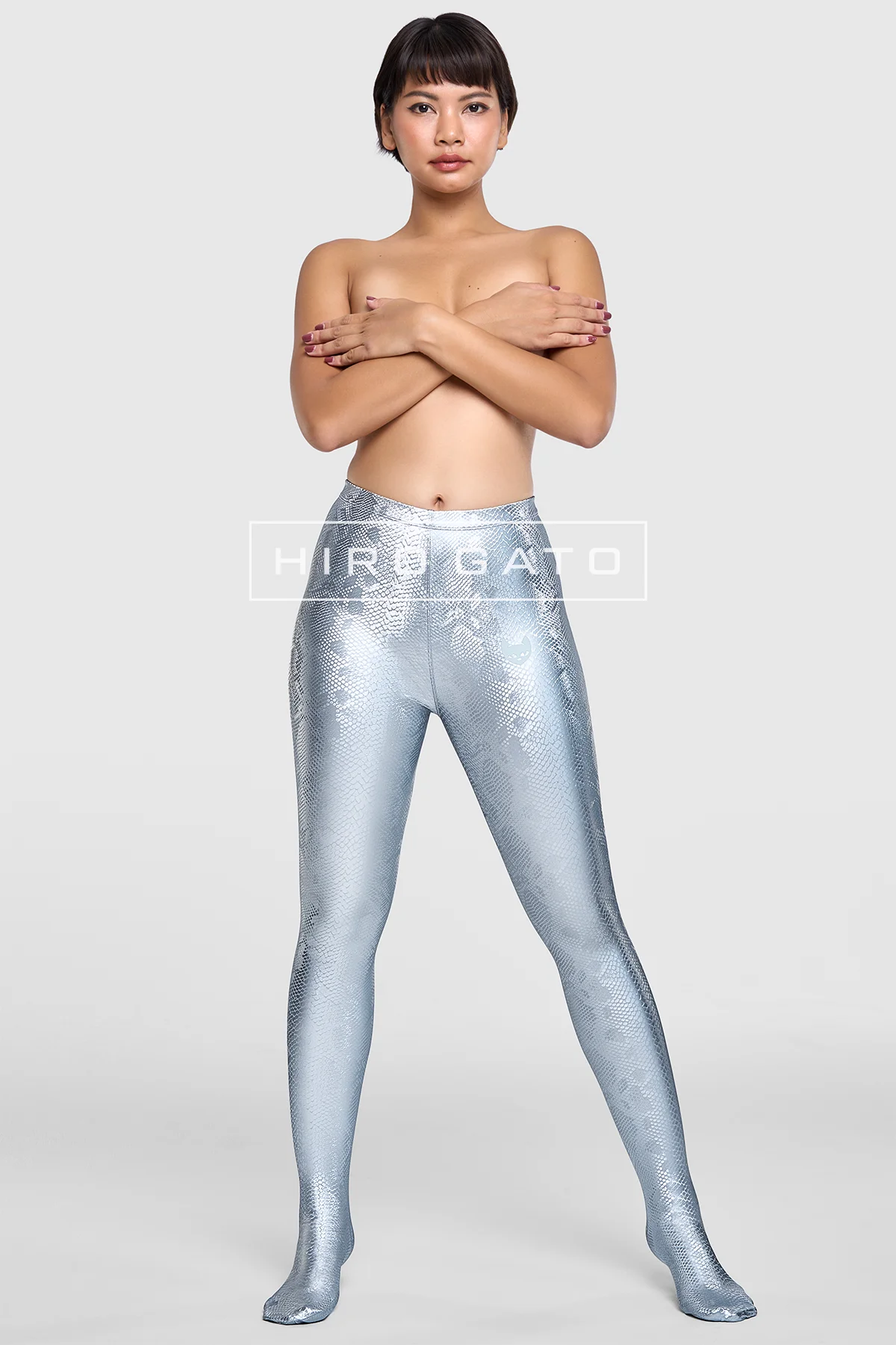 Reptilian Skin Spandex Leggings  Silver