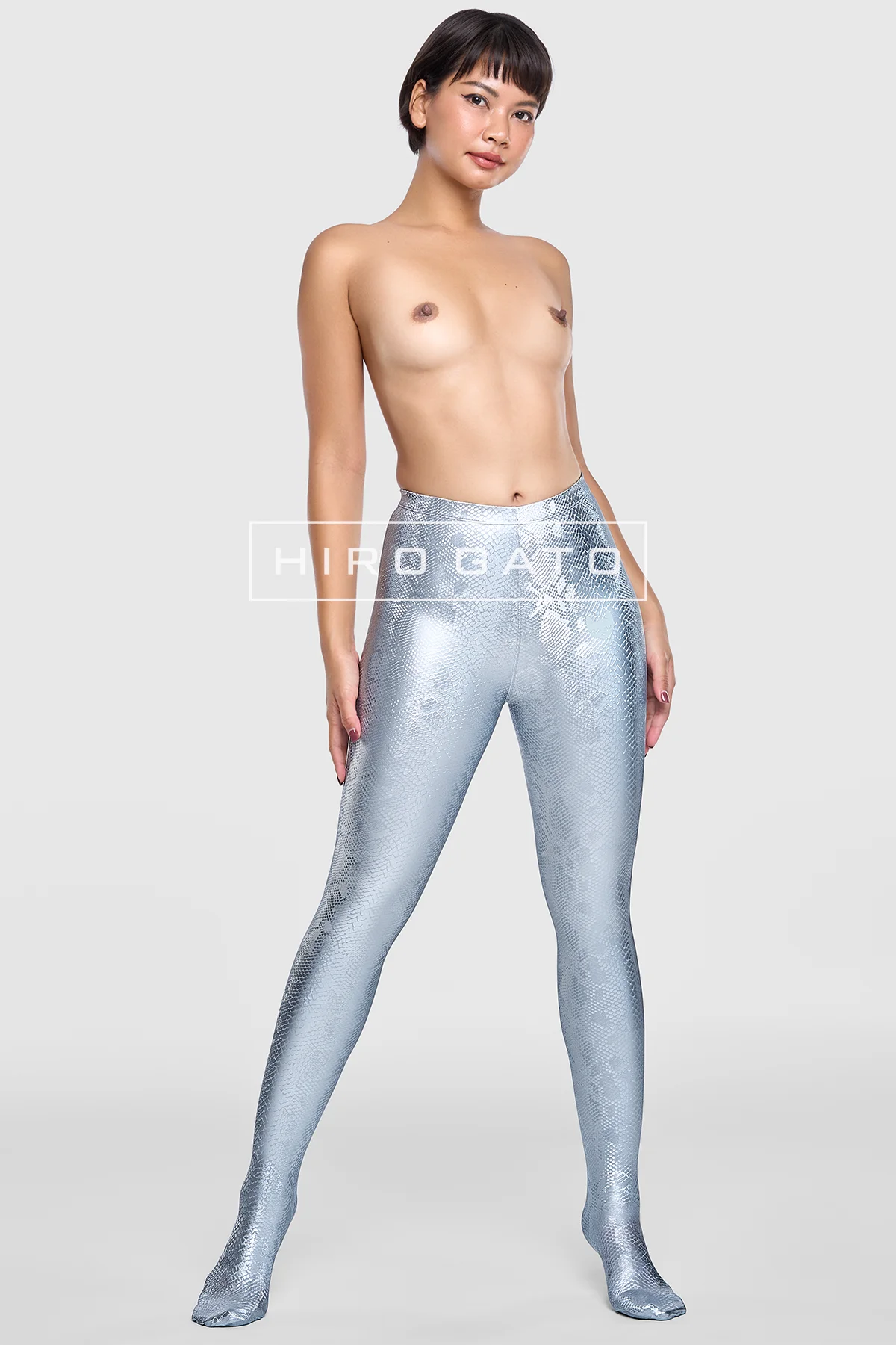 Reptilian Skin Spandex Leggings  Silver view 5